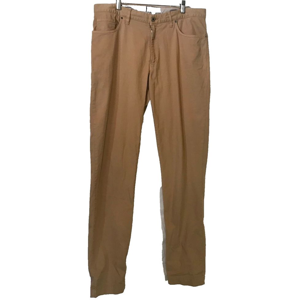 Saks Fifth Avenue Modern Solid Tan Flat Front Cotton Chino Pants 34x32 Italy